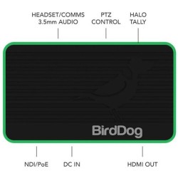 BirdDog Flex 4K OUT. BirdDog Flex 4K IN. 4K Full NDI Decoder with Tally, Comms, PTZ Control, and PoE.